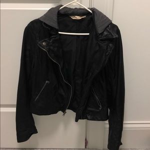 Hollister Leather Jacket with removeable hood
